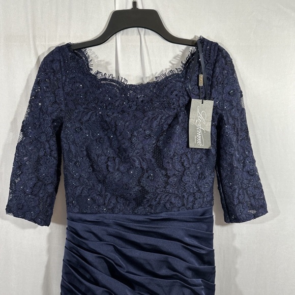 NWT $608 La Femme [ 10 ]‎ Sparkle Lace Trumpet Gown in Navy Blue - Picture 9 of 15